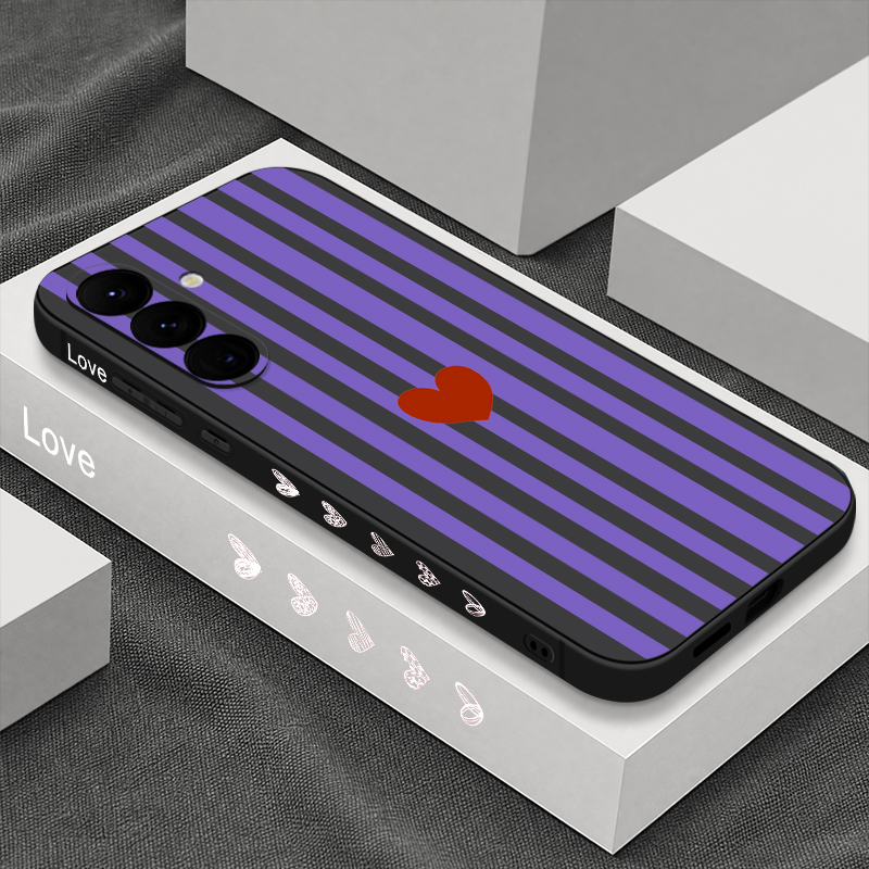 Phone Cases Galaxy A16 5G - ストライプハート柄プリントのストラップ付きスマホケース、Samsung Galaxy S26 S25 S24 Ultra