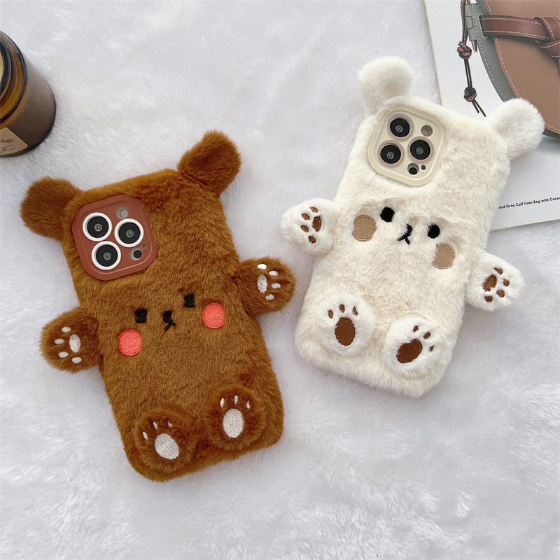 Phone Cases For Iphone 15 - 韓国の3D漫画風クマのふわふわぬいぐるみカップル携帯ケース iPhone 17 Air 16 15