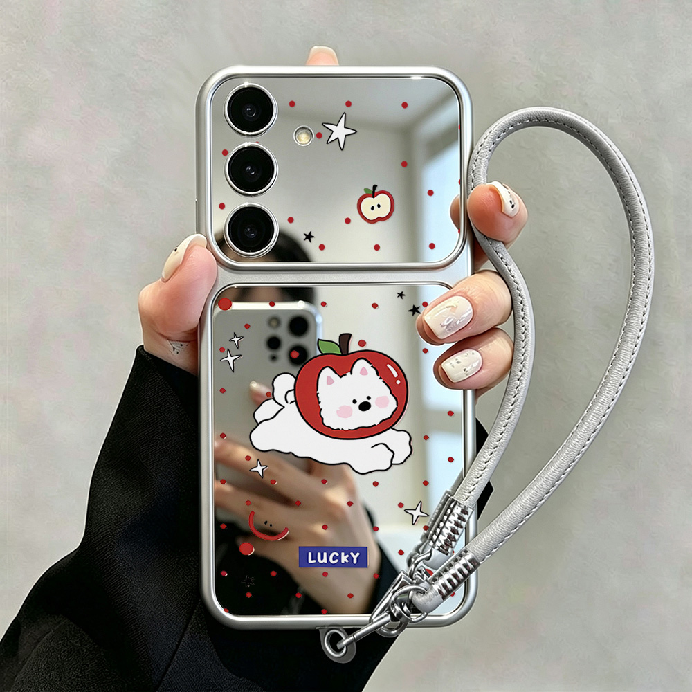 Phone Cases Galaxy A16 5G - メイクアップミラー付きキュートな犬のスマホケース、Samsung A57 5G A56 A55 A17