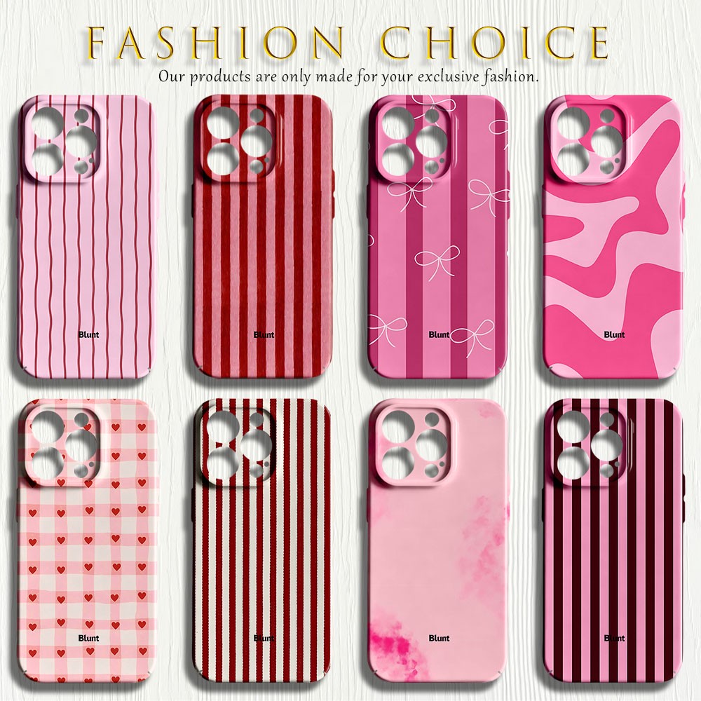 Phone Cases Blunt - iPhone 18、17e、17、16e、16、15、14、13、12、11、Air、Pro Max、XS Max、Plus対応、赤いストライプ柄の、光沢フィルム加工を施した、硬質PC製のスマートフォンケース。