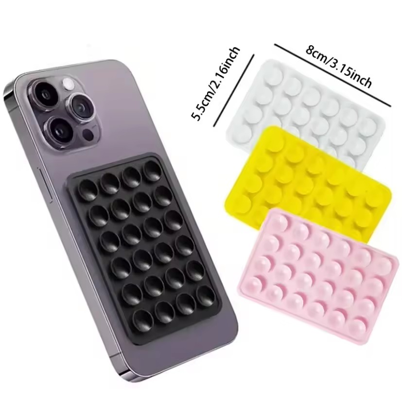Phone Cases Casely - シリコン製吸盤式スマホホルダーマット。多機能吸盤、壁掛けスタンド、正方形、滑り止め、片面ケース取り付け用、背面ステッカー。