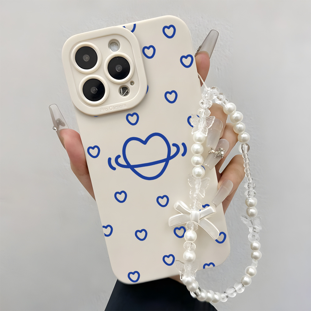 Phone Cases With Loop - ブルーハート柄のスマホケース、Samsung Galaxy S26 S25 S24 Ultra