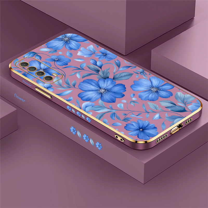 Phone Cases Honor - Honor 200、90 Lite、70、50 SE、20 S対応、ブルーの水彩花柄スマートフォンケース。耐衝撃性に優れたソフトシリコン製保護カバー。