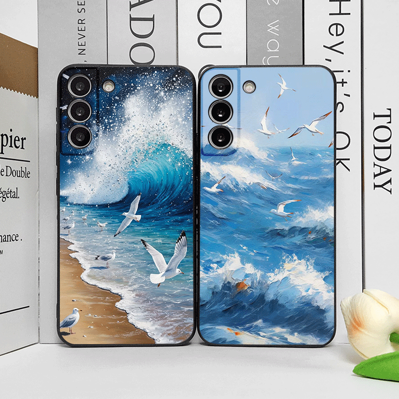 Phone Cases Honor - 夏のビーチ、青い海の波、鳥柄のソフトカバー付きスマホケース（Honor Huawei 400 200 Lite 100