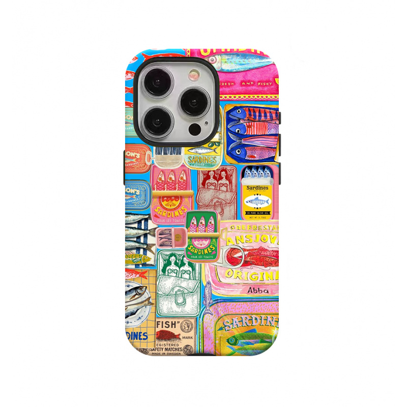 Phone Cases You Can Design - デザイン性重視のイワシ缶風スマホケース iPhone 17/16ProMax/15/14/14/12mini/7Plus/XR対応 2in1 タフで光沢のあるケース