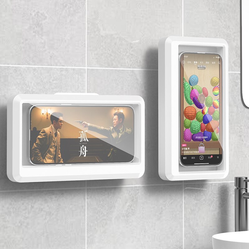 Phone Cases Casely - 浴室用防水スマホホルダー、壁掛け式スマホケーススタンドボックス、自己粘着式タッチスクリーンスマホブラケット、シャワー用密閉収納