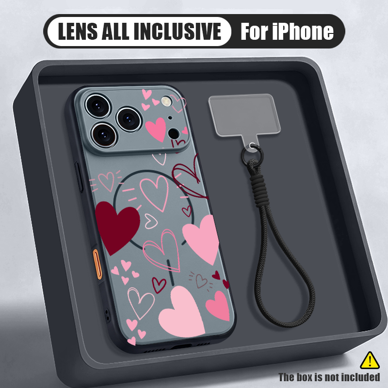 Phone Cases With Loop - iPhone 18、17、16 Pro、15、14、13 Pro Max対応、マグセーフ対応、ハート柄の磁石付きスマホケース。リストストラップ付き、ハードPCカバー。