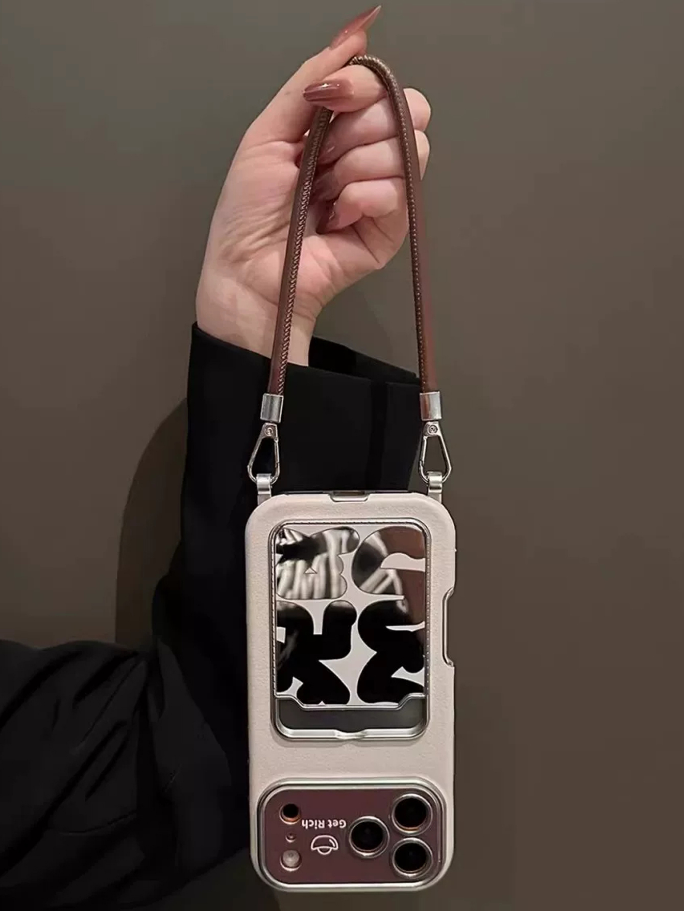 高級レザーミラーカードホルダー付きリストストラップ付きiPh - Phone Cases With Loop のレビューと価格