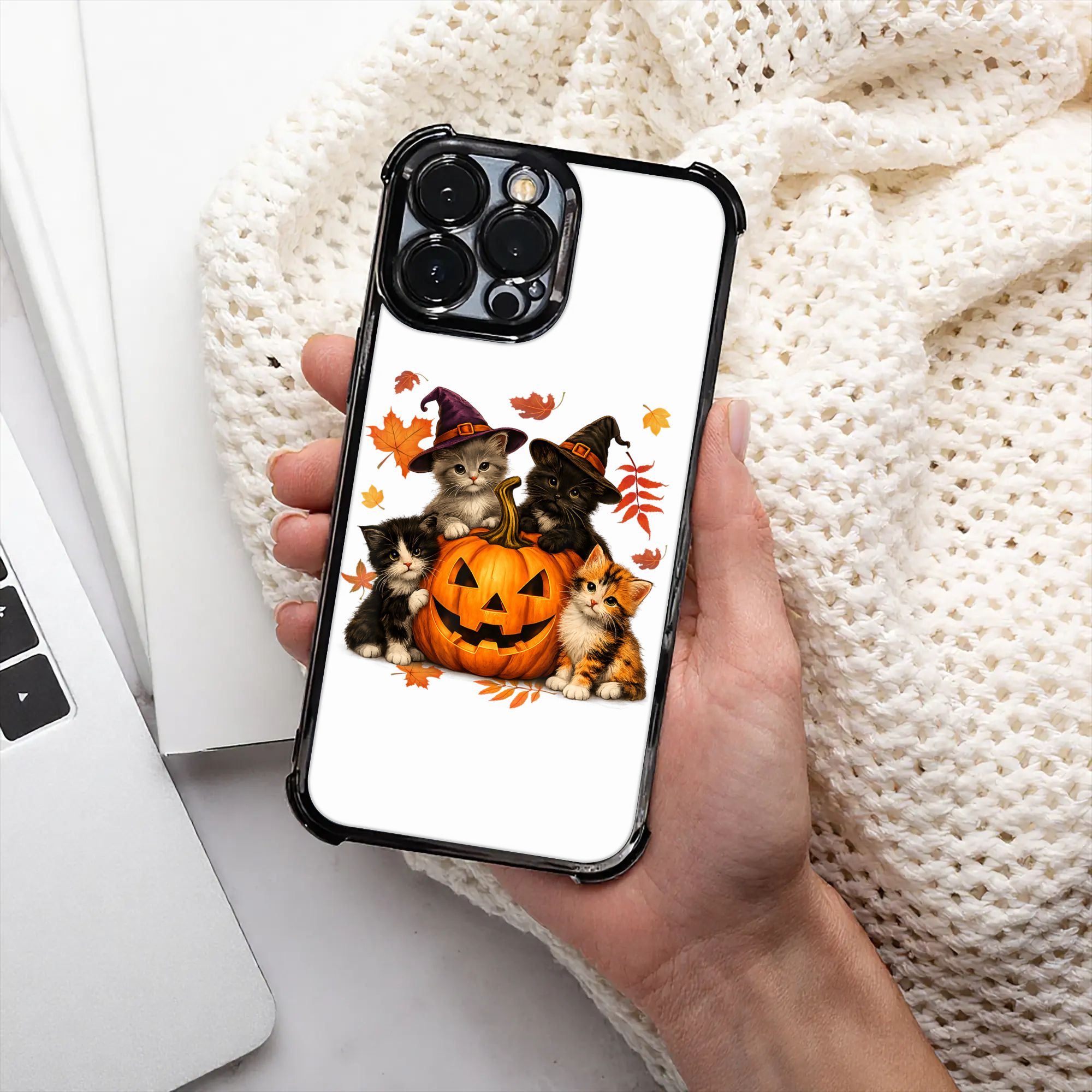 ハロウィンキュートな猫とカボチャのスパイキーシーズン メンズ - Phone Cases Men のレビューと価格