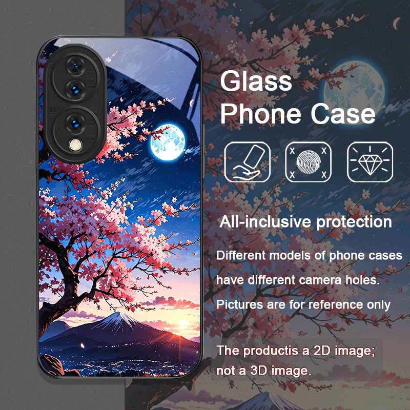 レトロな風景と月と桜のデザインの強化ガラス製スマホケース H - Phone Cases Honor のレビューと価格