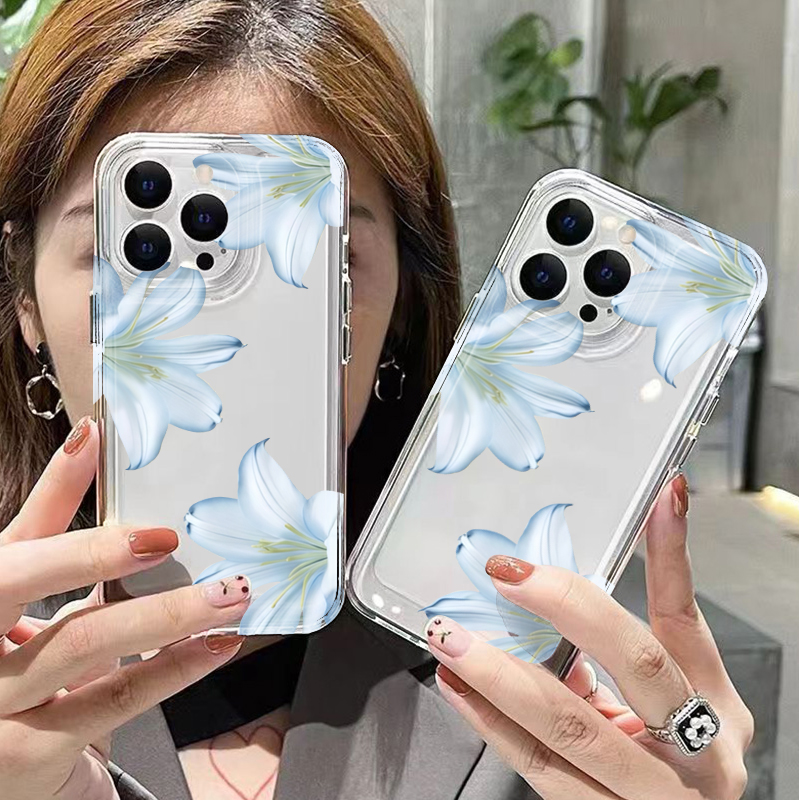 ファッショナブルで精巧な白いユリの花柄スマホケース iPho - Phone Cases For Iphone 15 のレビューと価格
