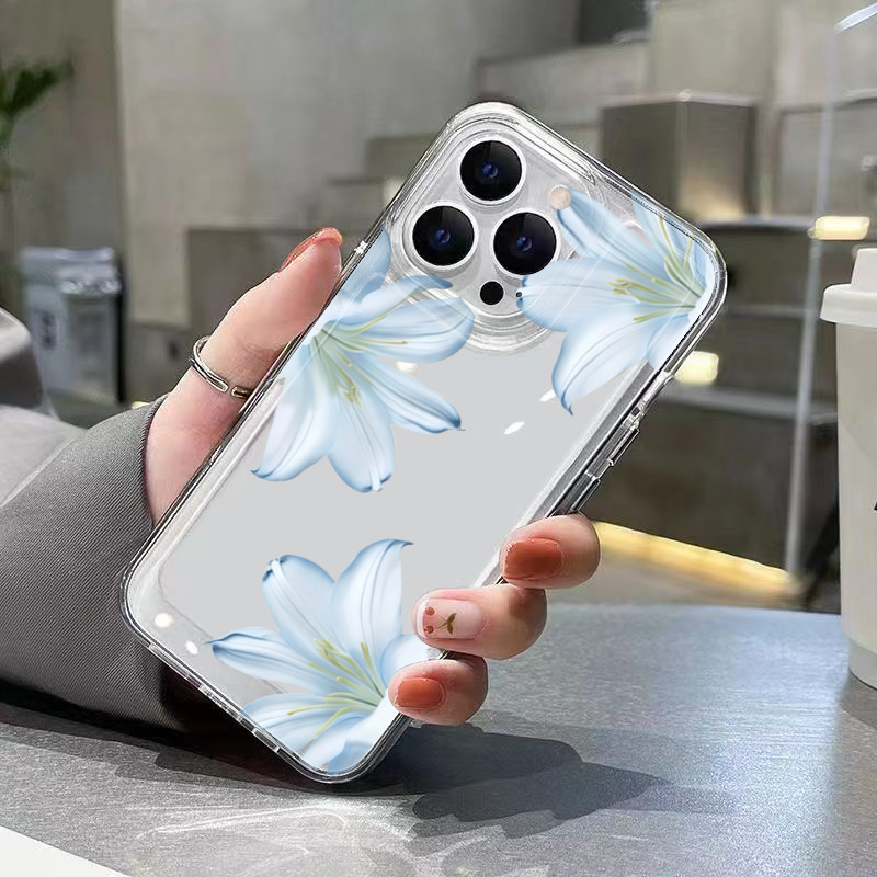 ファッショナブルで精巧な白いユリの花柄スマホケース iPho - Phone Cases For Iphone 15 のレビューと価格