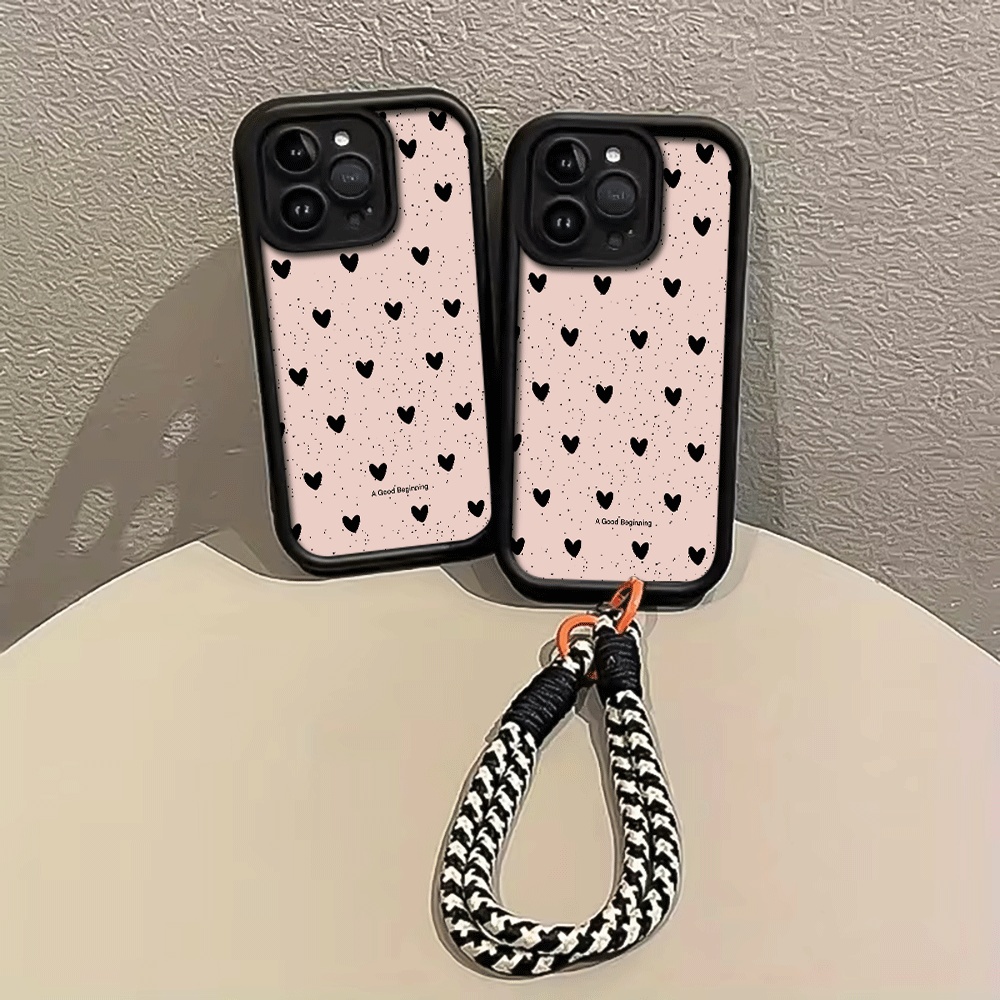 インクが飛び散った黒いハート柄のハングストラップ付きスマホケ - Phone Cases With Loop のレビューと価格