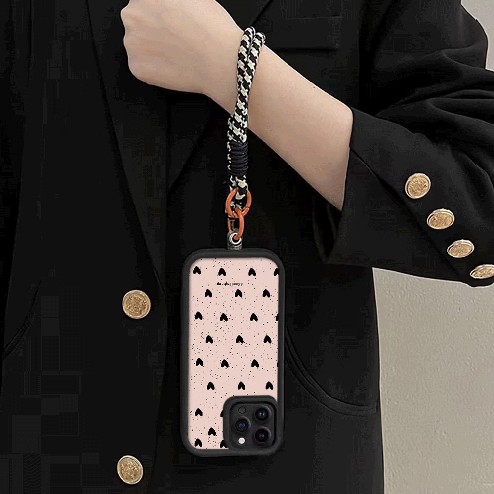 インクが飛び散った黒いハート柄のハングストラップ付きスマホケ - Phone Cases With Loop のレビューと価格