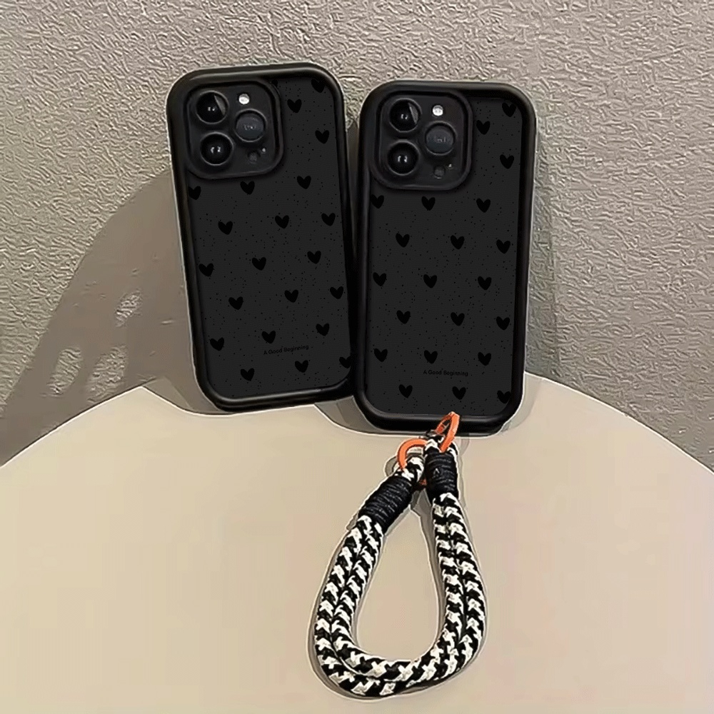 インクが飛び散った黒いハート柄のハングストラップ付きスマホケ - Phone Cases With Loop のレビューと価格